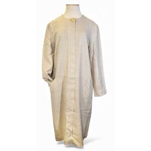 VTG Leo Narducci Linen Blend Dress Coat Size 12 Cream Beige Gold Retro Fall Chic